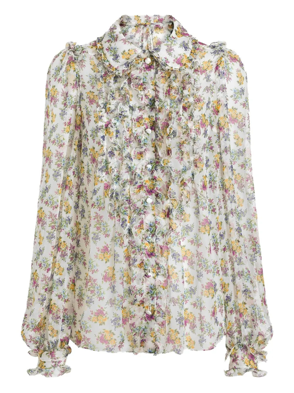 Dolce & Gabbana Blusa a fiori con ruches - Bianco