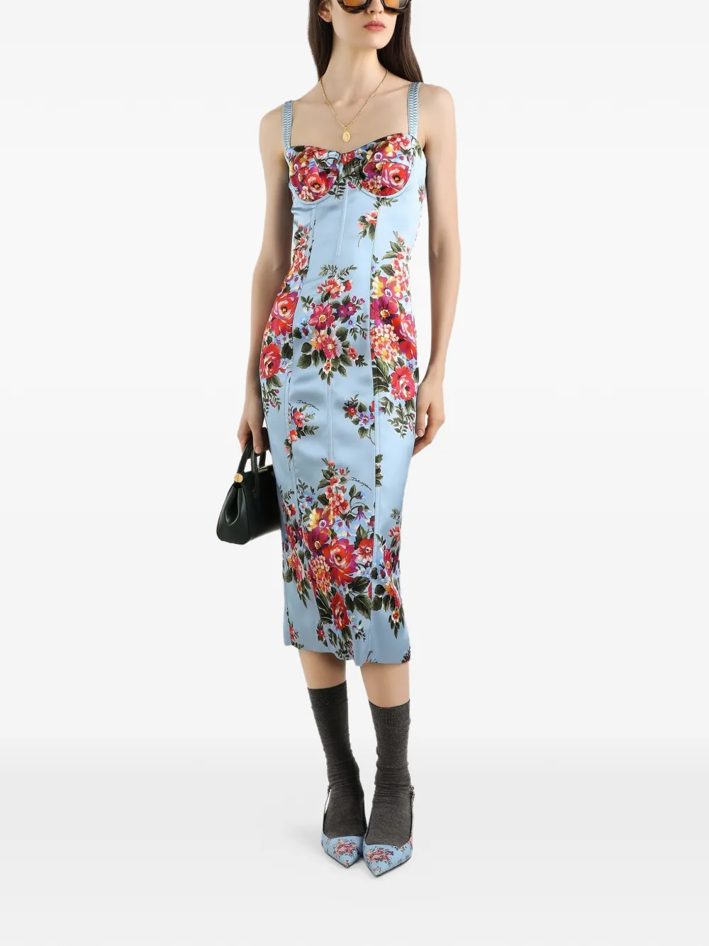 Dolce & Gabbana Midi-jurk met bloemenprint Blauw