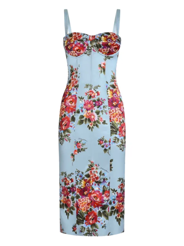 dolce gabbana blue floral dress & floral-print Midi | Aprilpopup2026 Flower bouquet Elegant Simple Sleeveless Square Size:Made to Measure