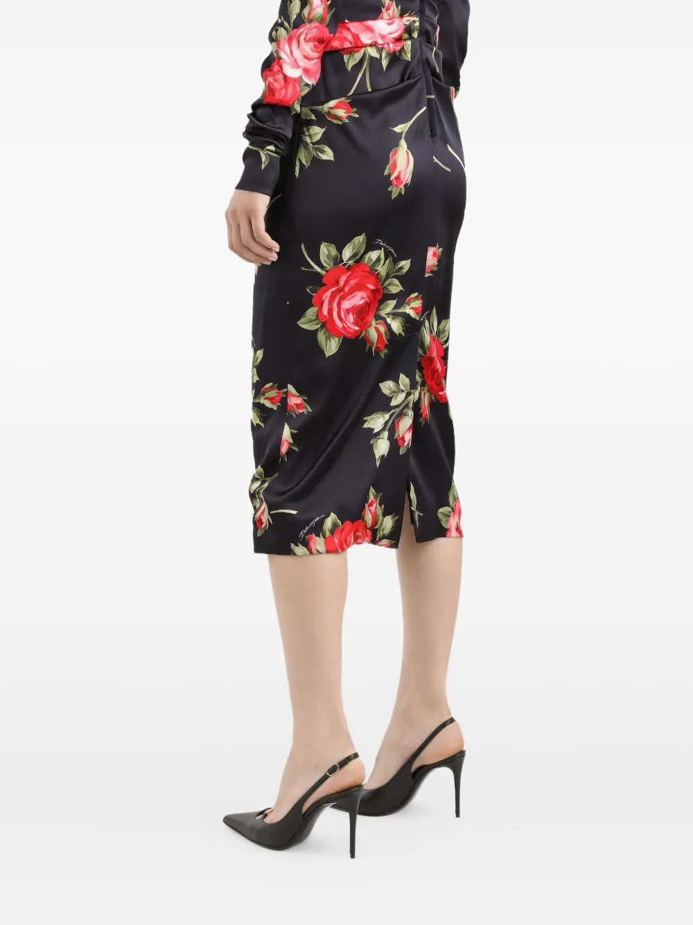 Dolce & Gabbana Midi-jurk met bloemenprint en lange mouwen Zwart