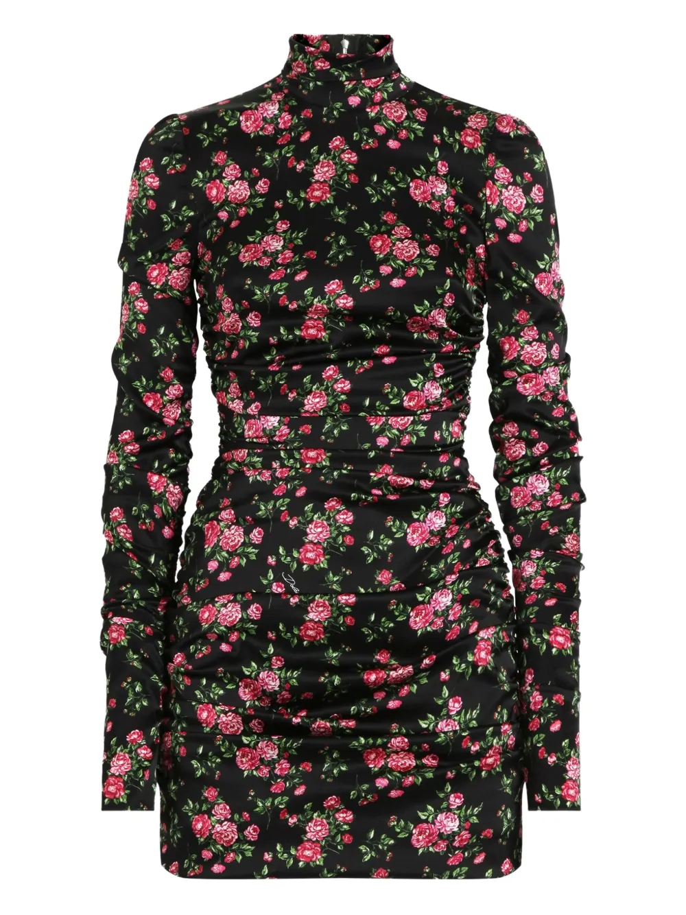 Dolce & Gabbana Abito corto arricciato a fiori - Nero