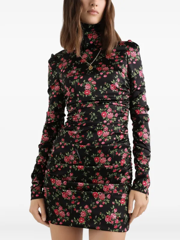 dolce and gabbana ruched floral dress Dolce & Gabbana Floral Ruched Mini Dress
