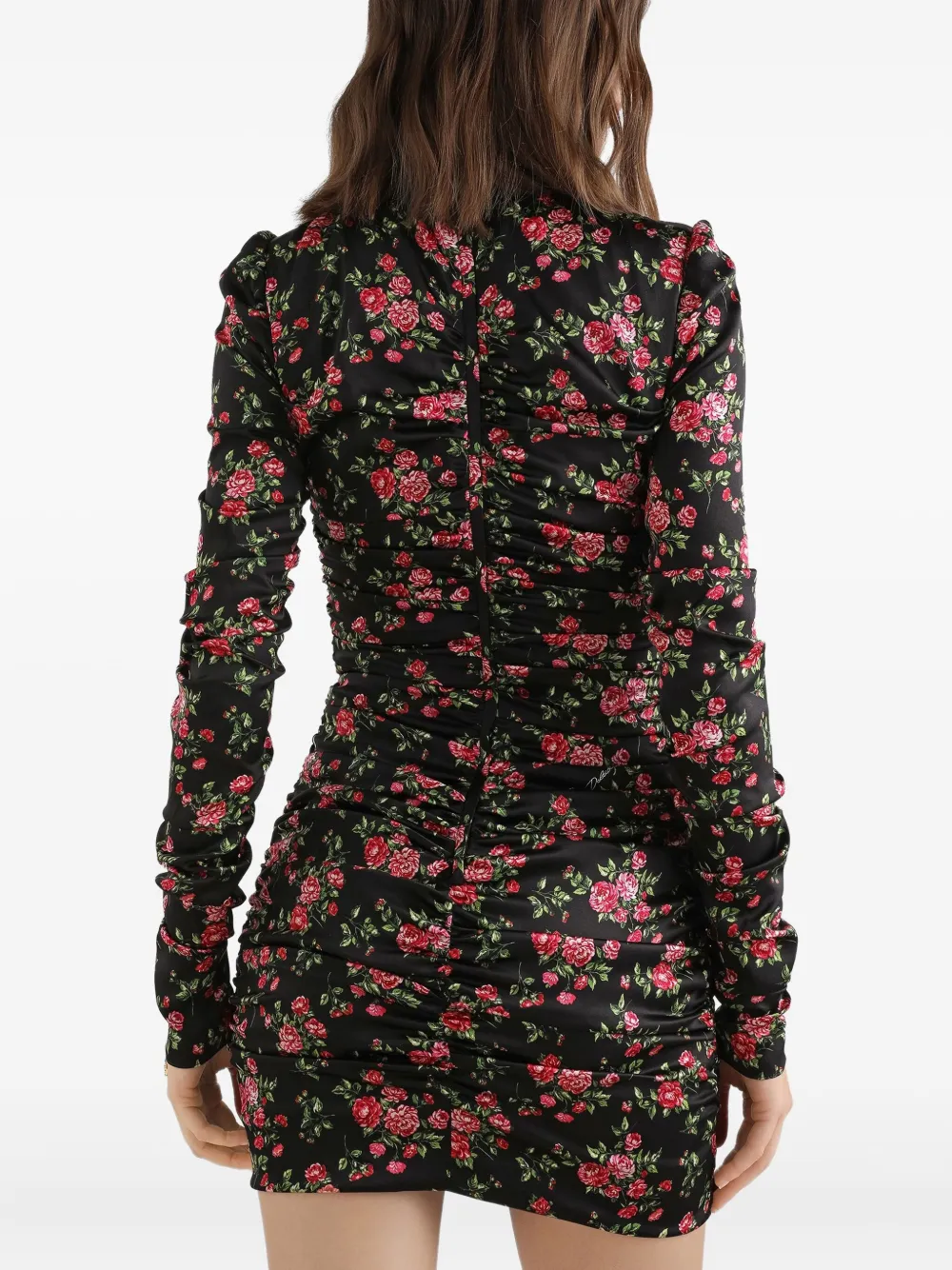 ruched floral mini dress