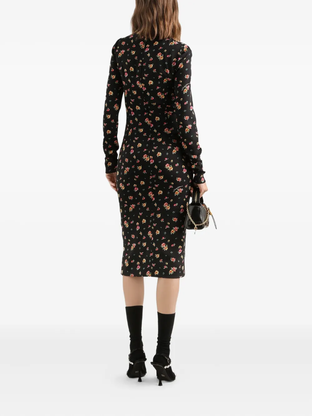 Dolce & Gabbana Midi-jurk met bloemenprint Zwart