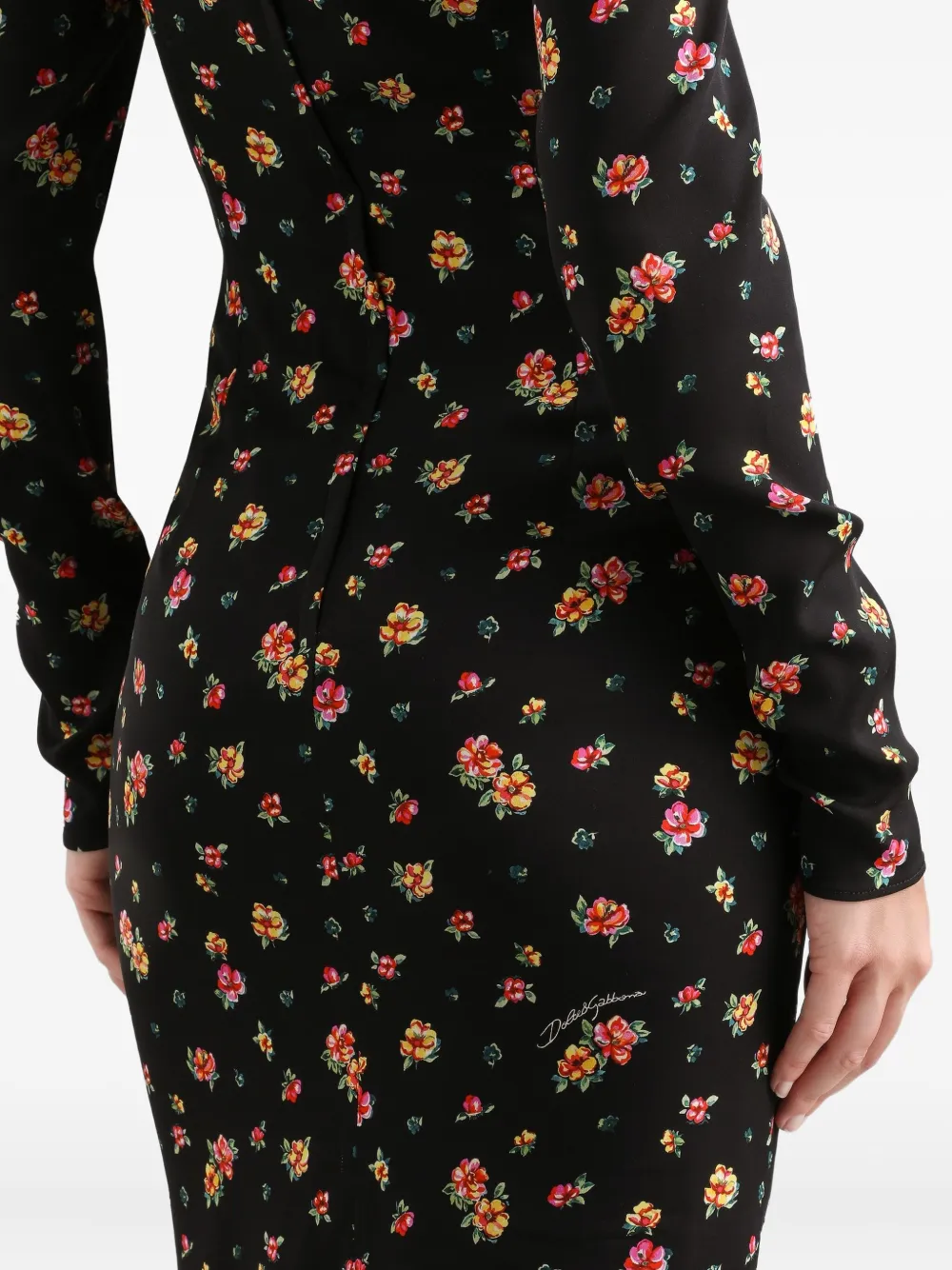 Dolce & Gabbana Midi-jurk met bloemenprint Zwart
