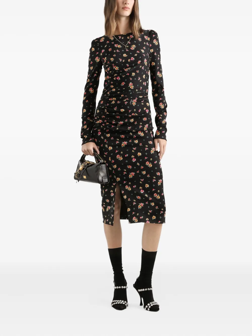 Dolce & Gabbana Midi-jurk met bloemenprint - Zwart