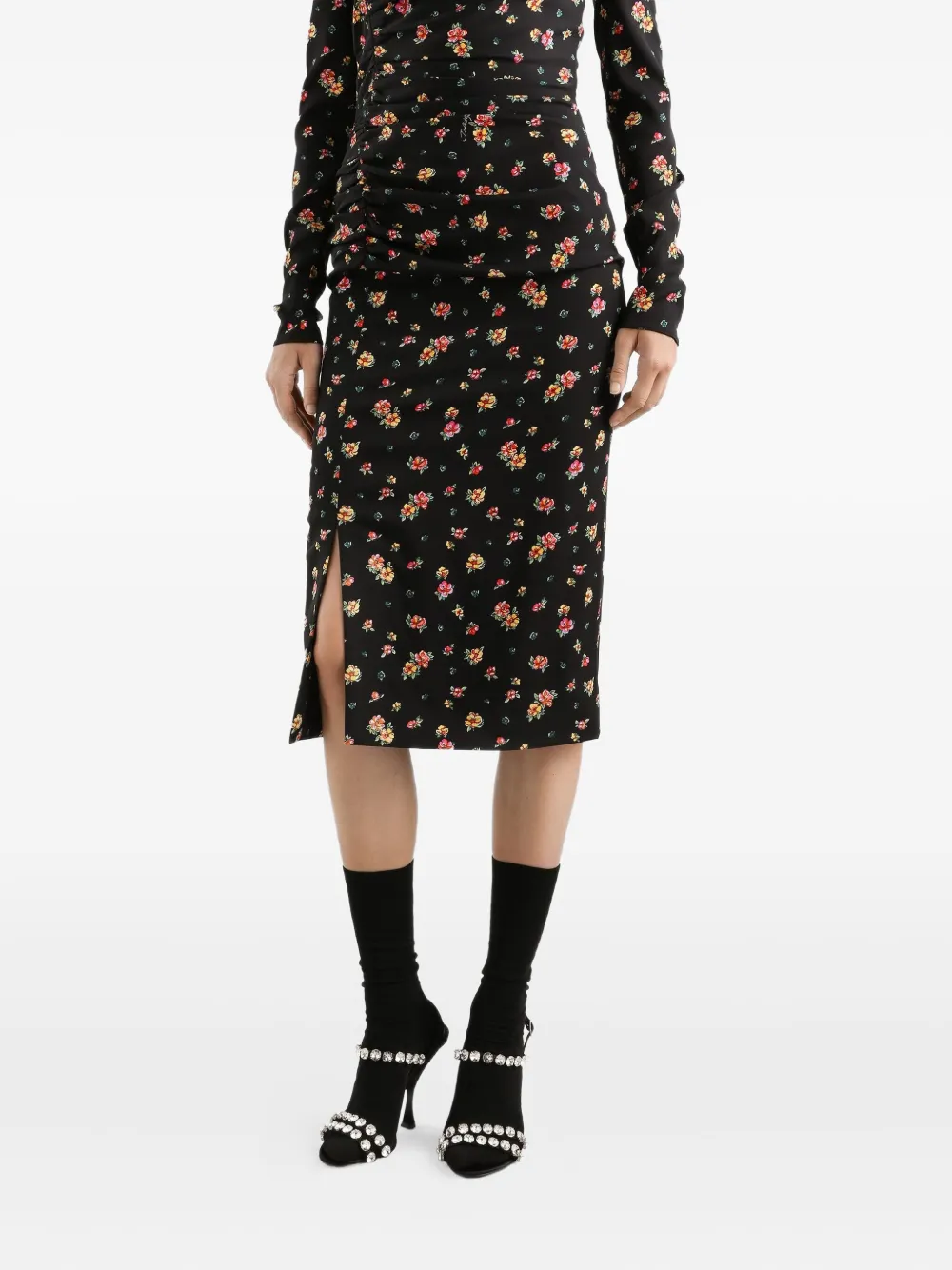 Dolce & Gabbana Midi-jurk met bloemenprint Zwart