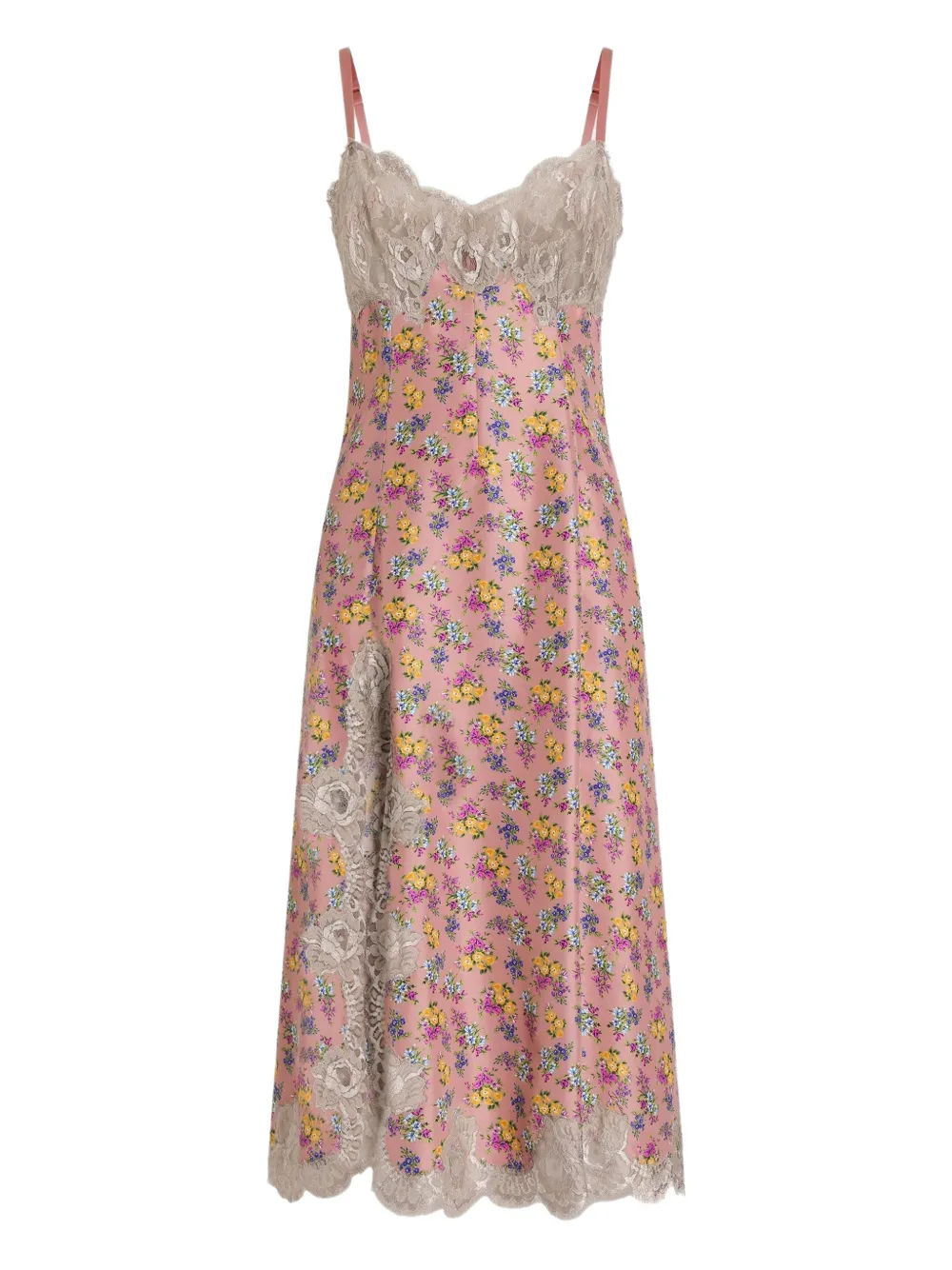 Dolce & Gabbana lace-detail floral-print Midi Dress | Pink | FARFETCH
