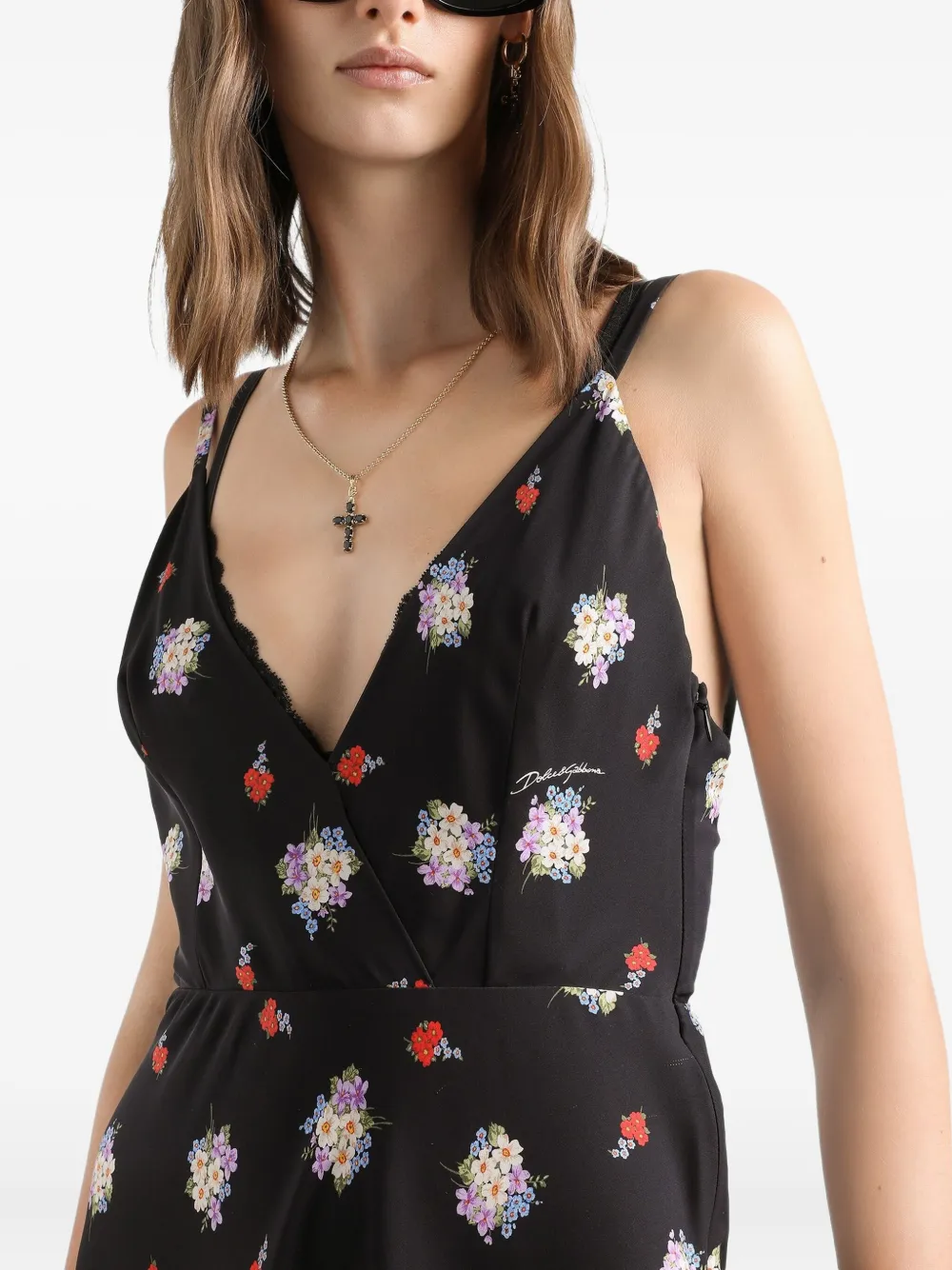 Dolce & Gabbana Midi-jurk met bloemenprint Zwart