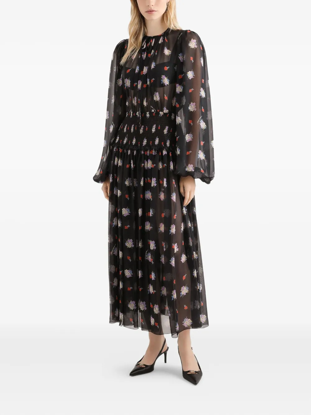 Dolce & Gabbana Midi-jurk met bloemenprint Zwart