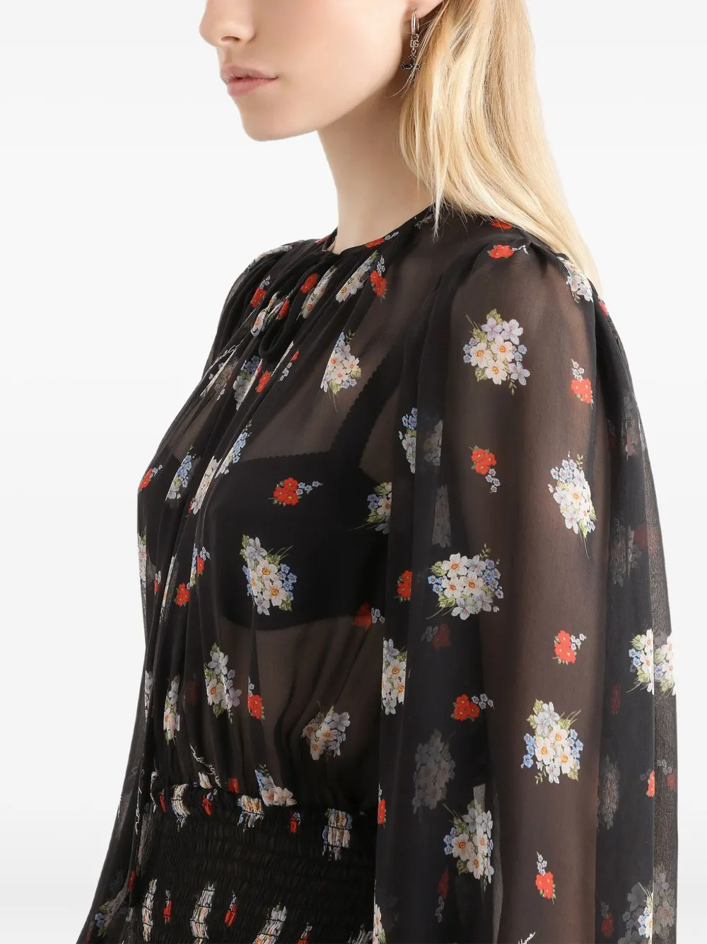 Dolce & Gabbana Midi-jurk met bloemenprint Zwart
