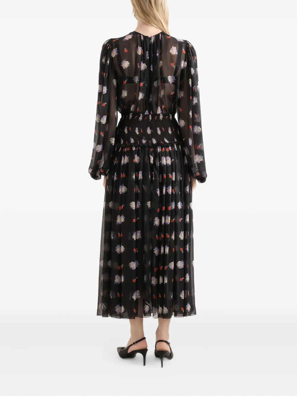 Dolce & Gabbana Midi-jurk met bloemenprint Zwart