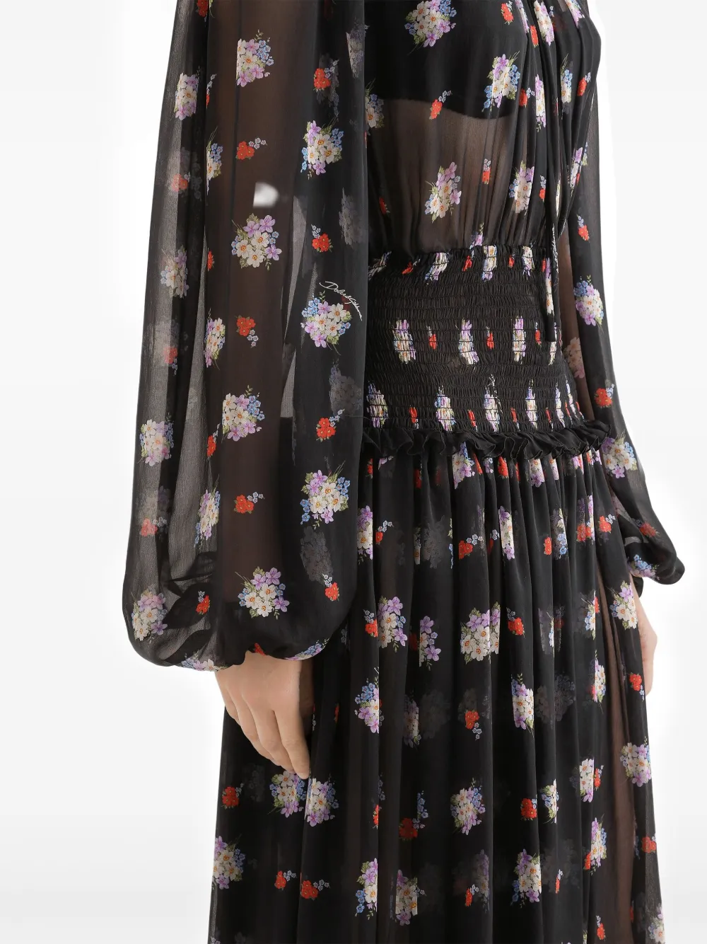 Dolce & Gabbana Midi-jurk met bloemenprint Zwart