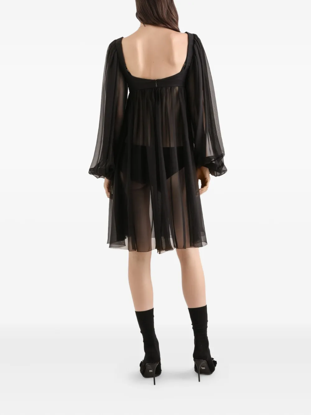 Dolce & Gabbana Mini-jurk met ballonmouwen en kant Zwart