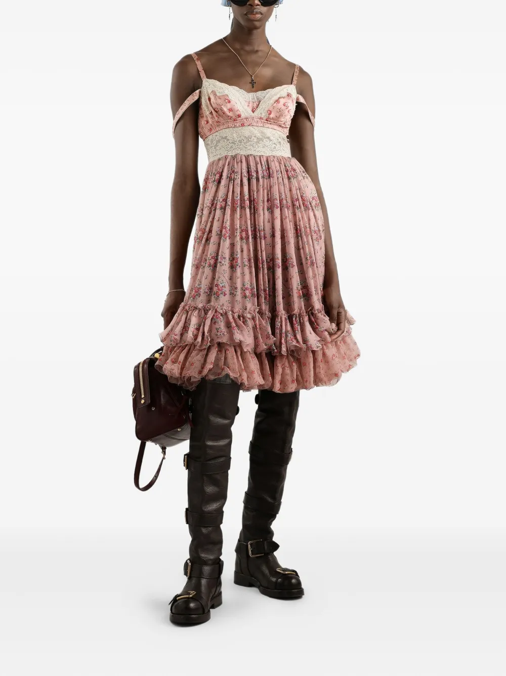 Dolce & Gabbana Mini-jurk met bloemenkant - Roze