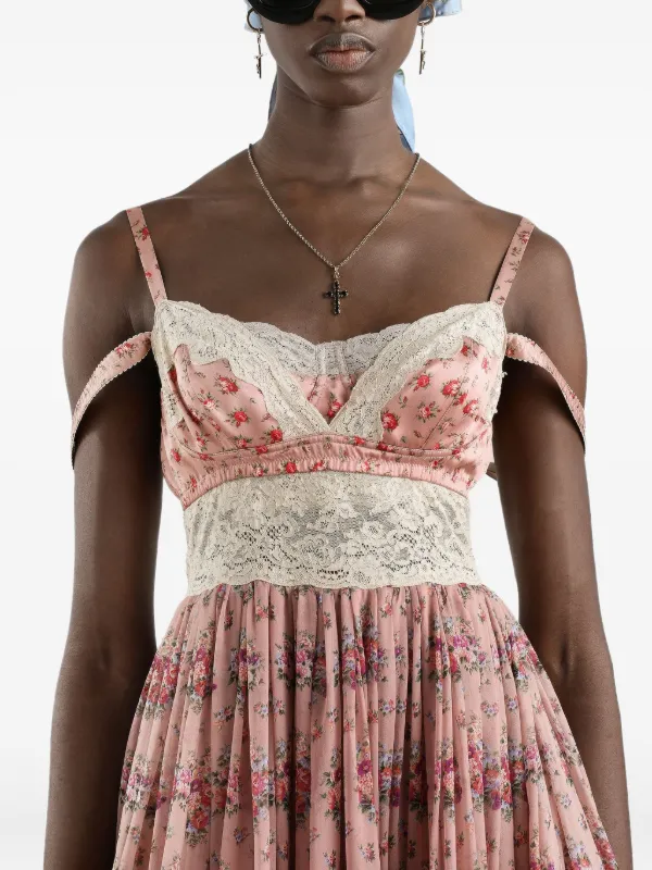 Dolce & Gabbana Lace Floral Mini Dress | Pink | FARFETCH CH