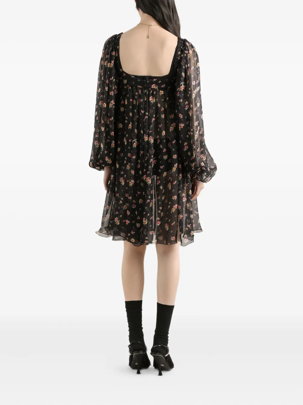 Dolce & Gabbana Mini-jurk met bloemenkant Zwart