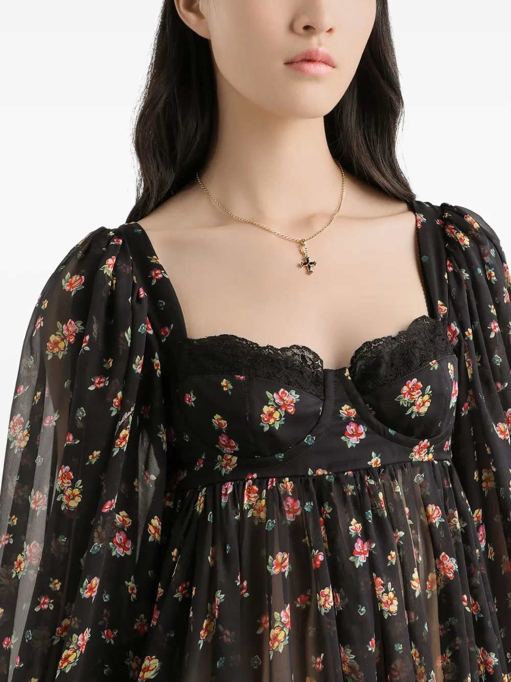Dolce & Gabbana Mini-jurk met bloemenkant Zwart