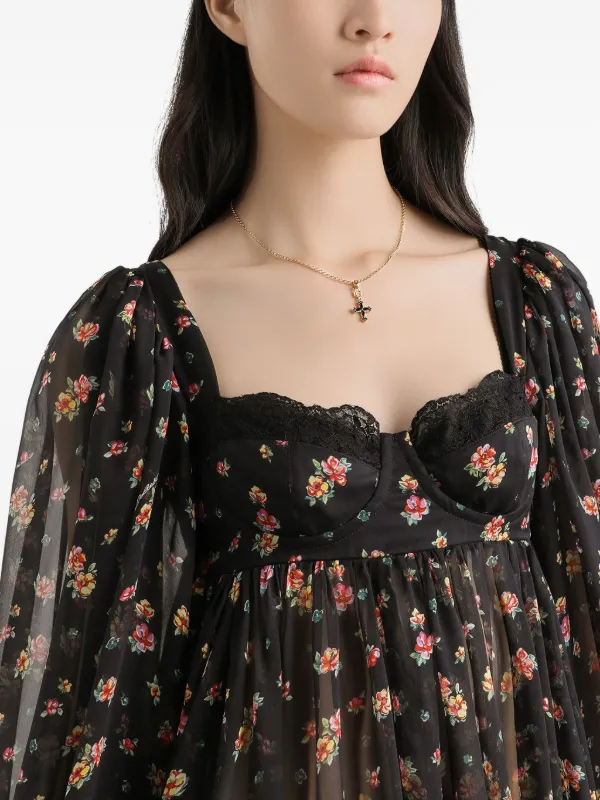 Dolce & Gabbana Women's Floral Lace Mini Dress - Black - Mini Dresses