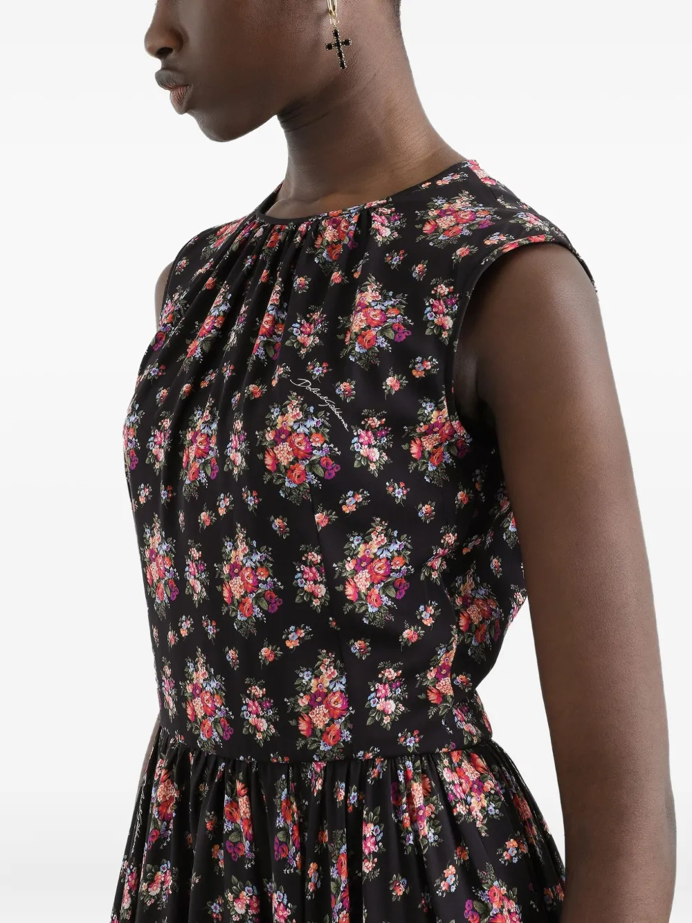 Dolce & Gabbana Midi-jurk met bloemenprint Zwart