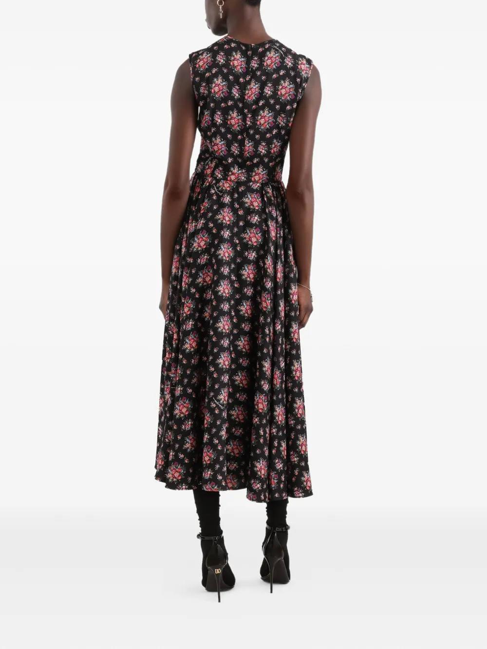 Dolce & Gabbana Midi-jurk met bloemenprint Zwart