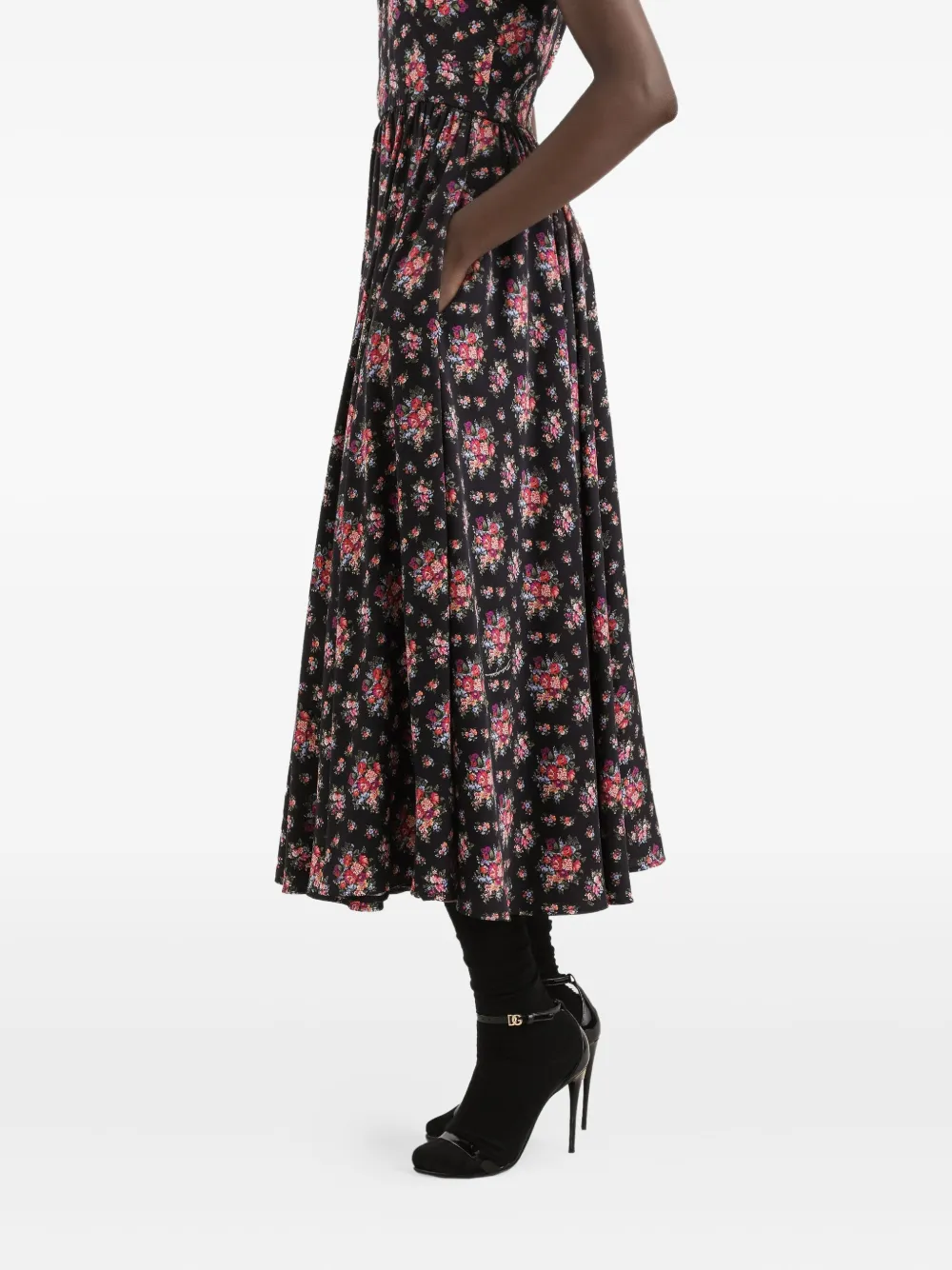 Dolce & Gabbana Midi-jurk met bloemenprint Zwart