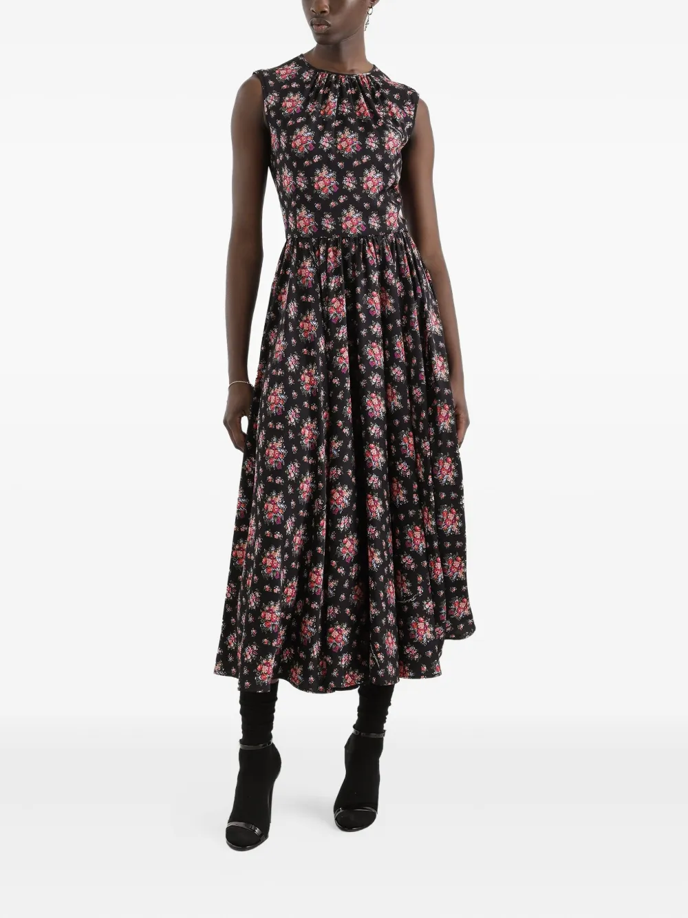 Dolce & Gabbana Midi-jurk met bloemenprint Zwart