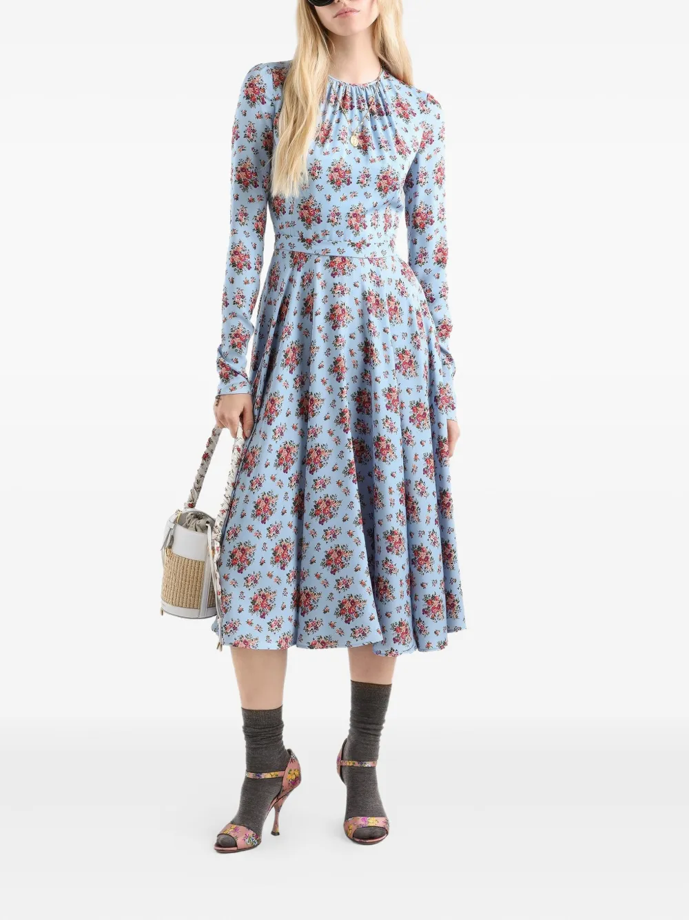 Dolce & Gabbana Midi-jurk met bloemenprint - Blauw