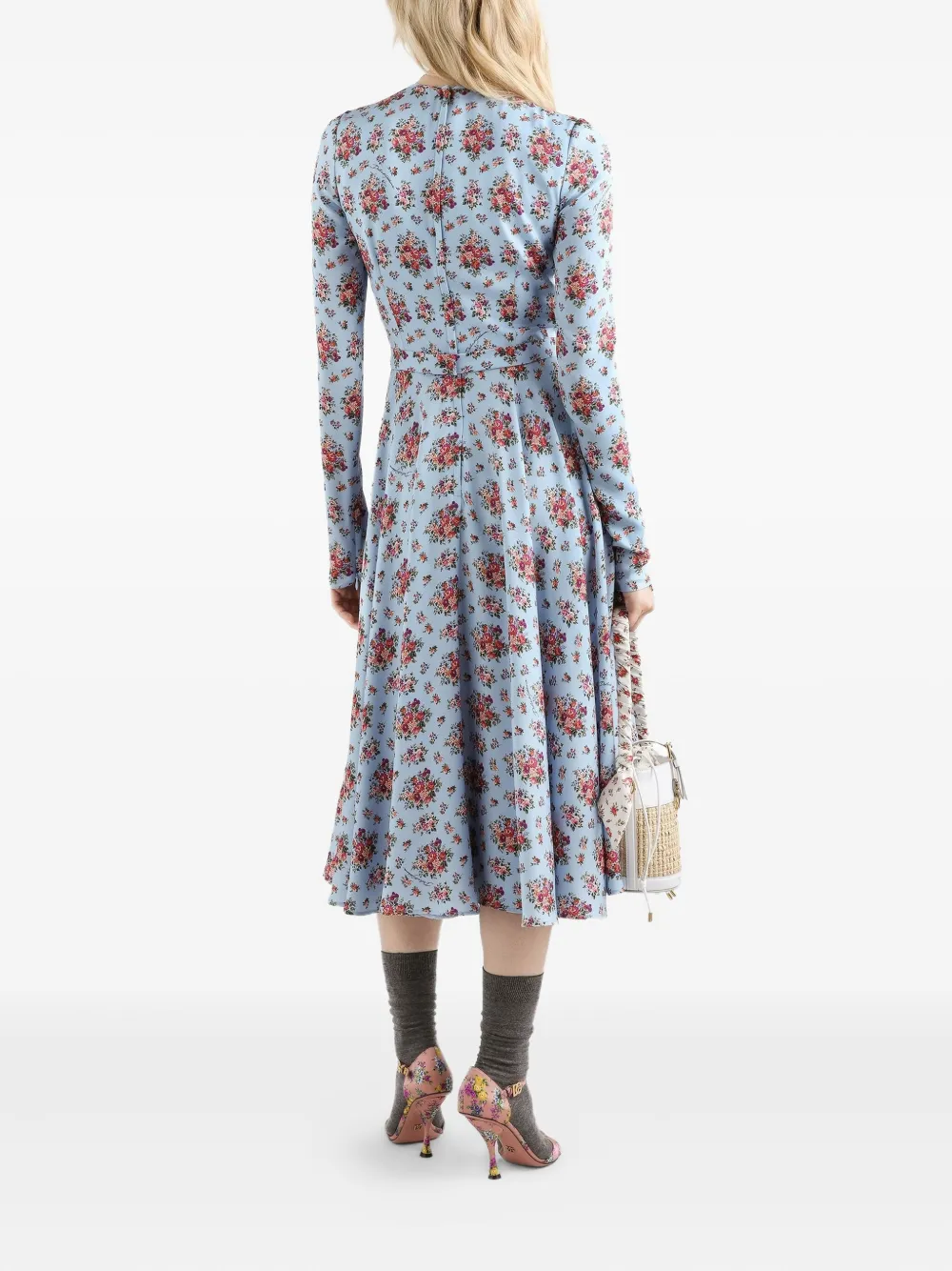 flower bouquets-print midi dress