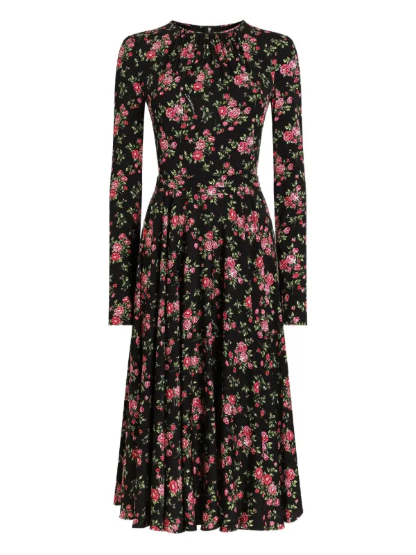 Dolce & Gabbana Floral long-sleeve Midi Dress | Black | FARFETCH
