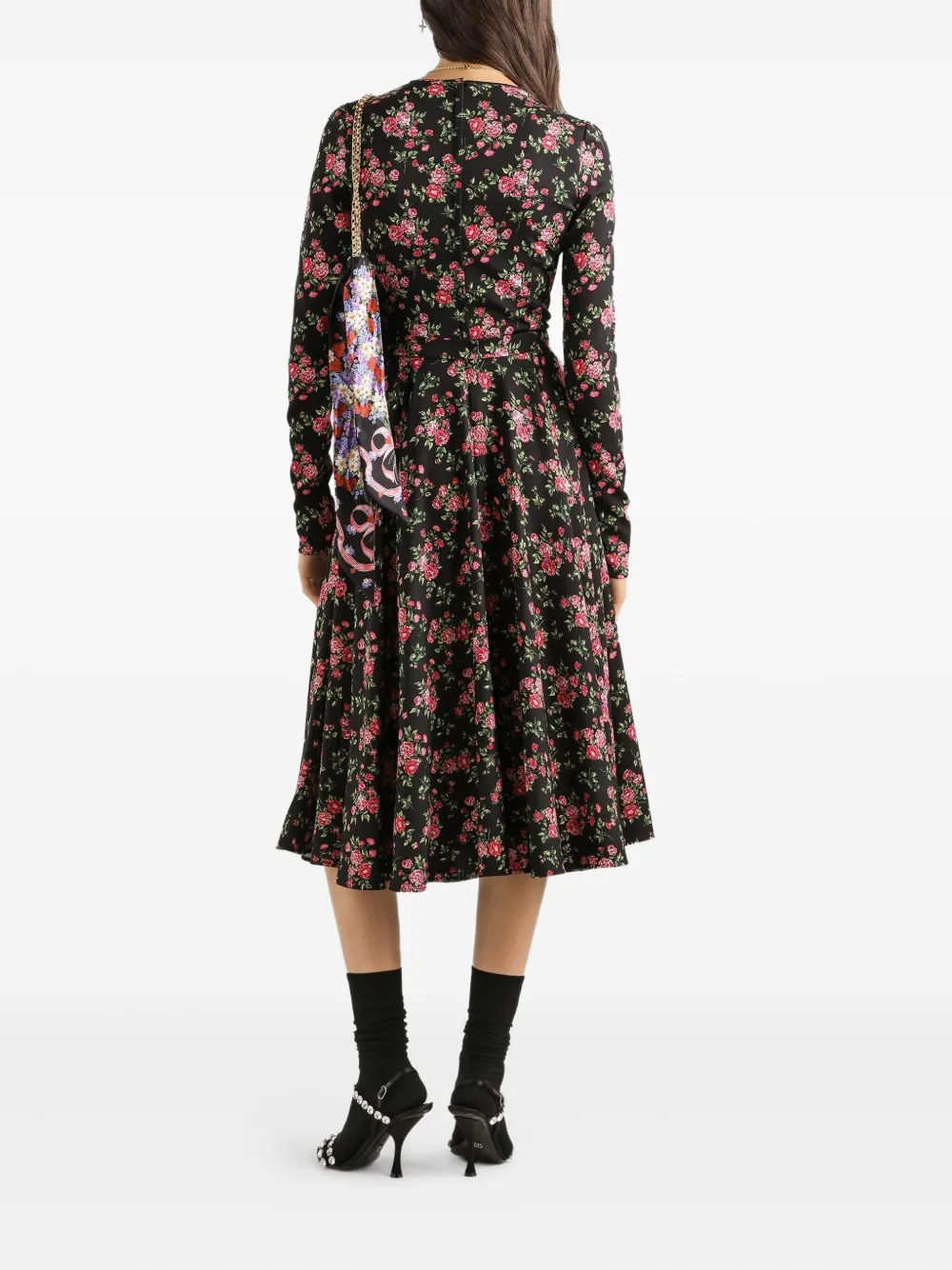 Dolce & Gabbana Midi-jurk met bloemenprint Zwart