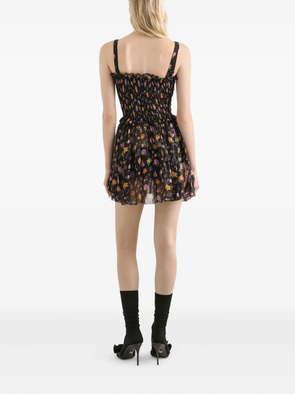 Dolce & Gabbana Mini-jurk met ruches en bloemenprint Zwart