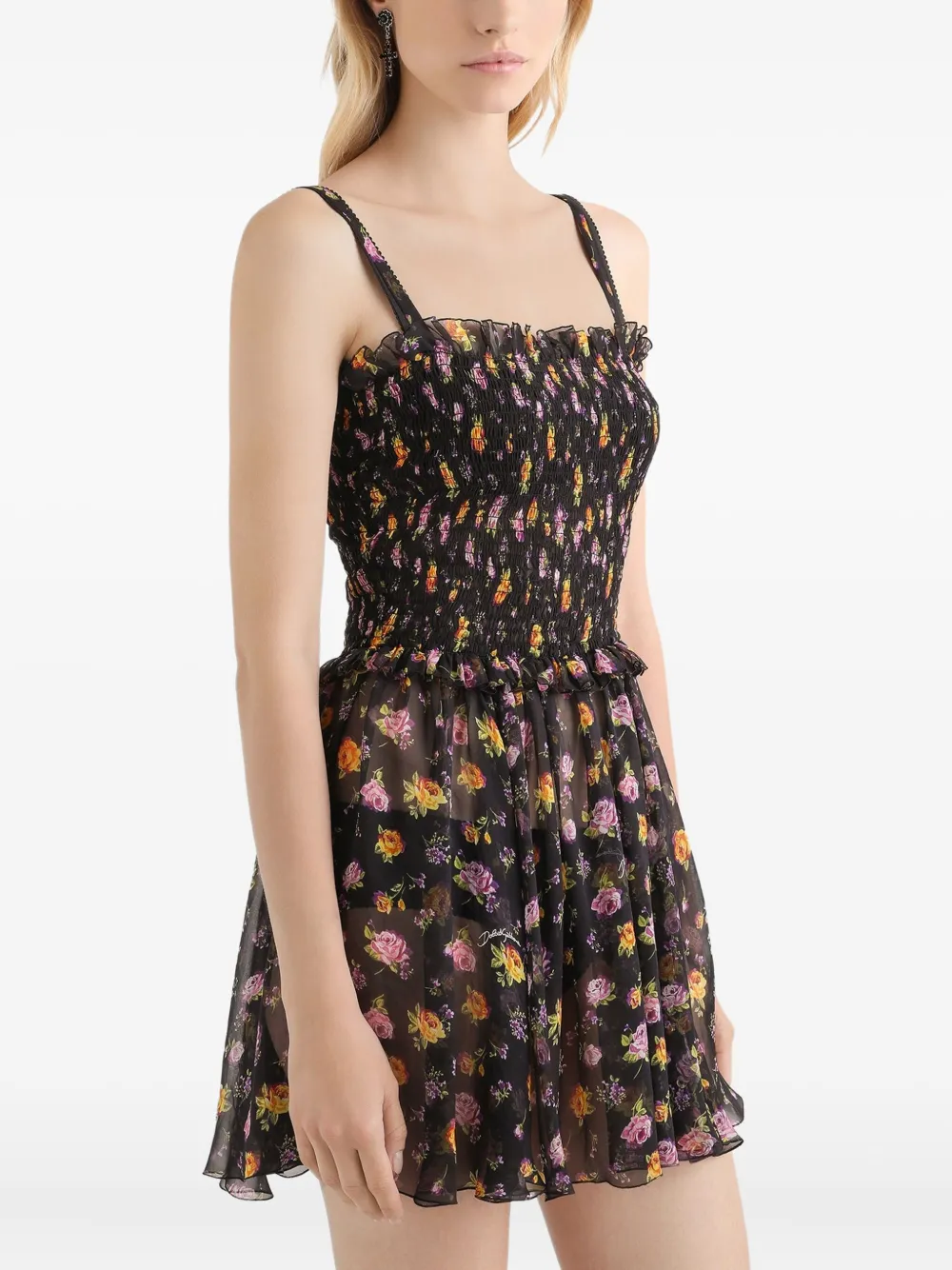 Dolce & Gabbana Mini-jurk met ruches en bloemenprint Zwart