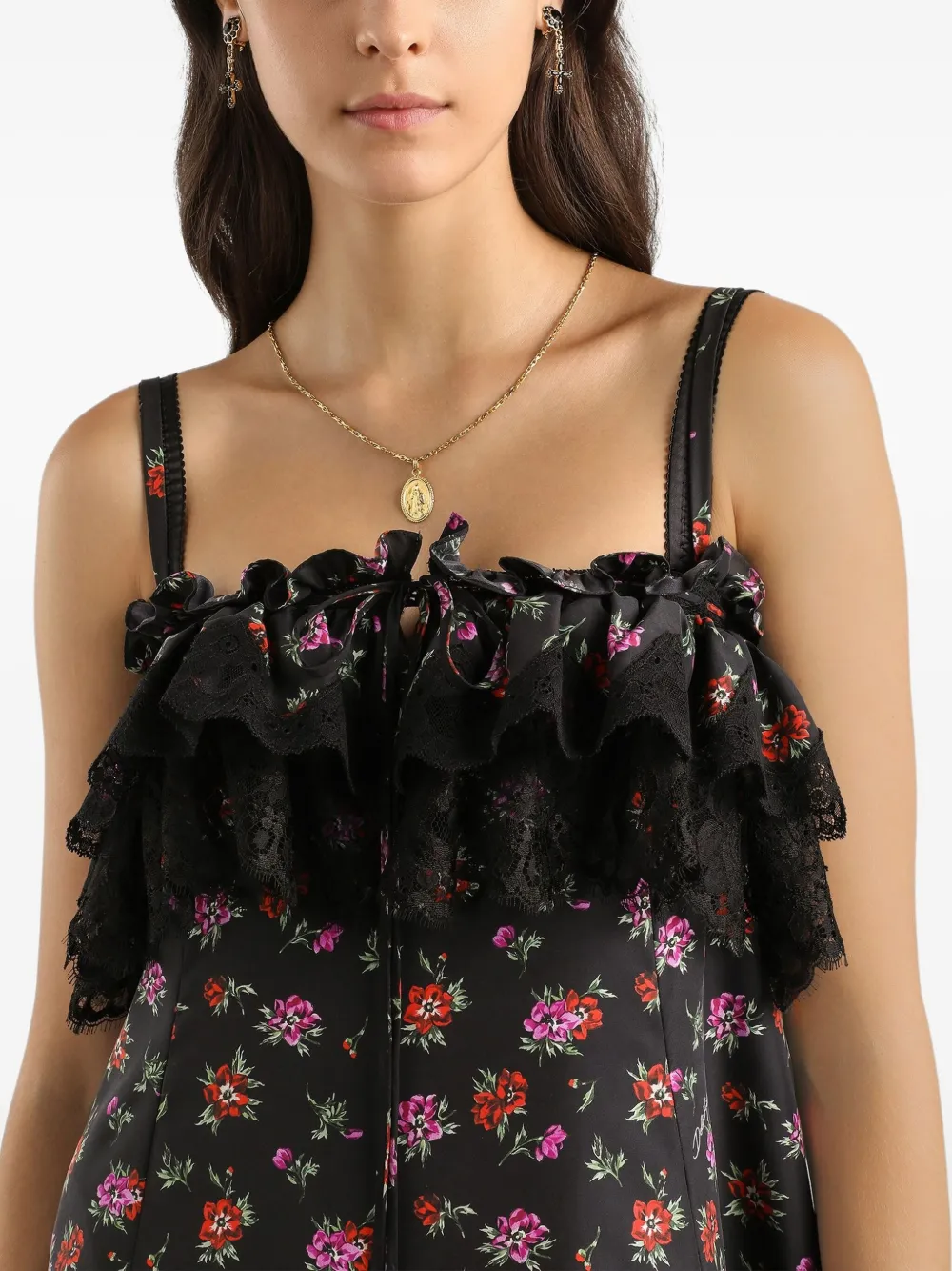 Dolce & Gabbana Maxi-jurk met ruches en bloemenprint Zwart