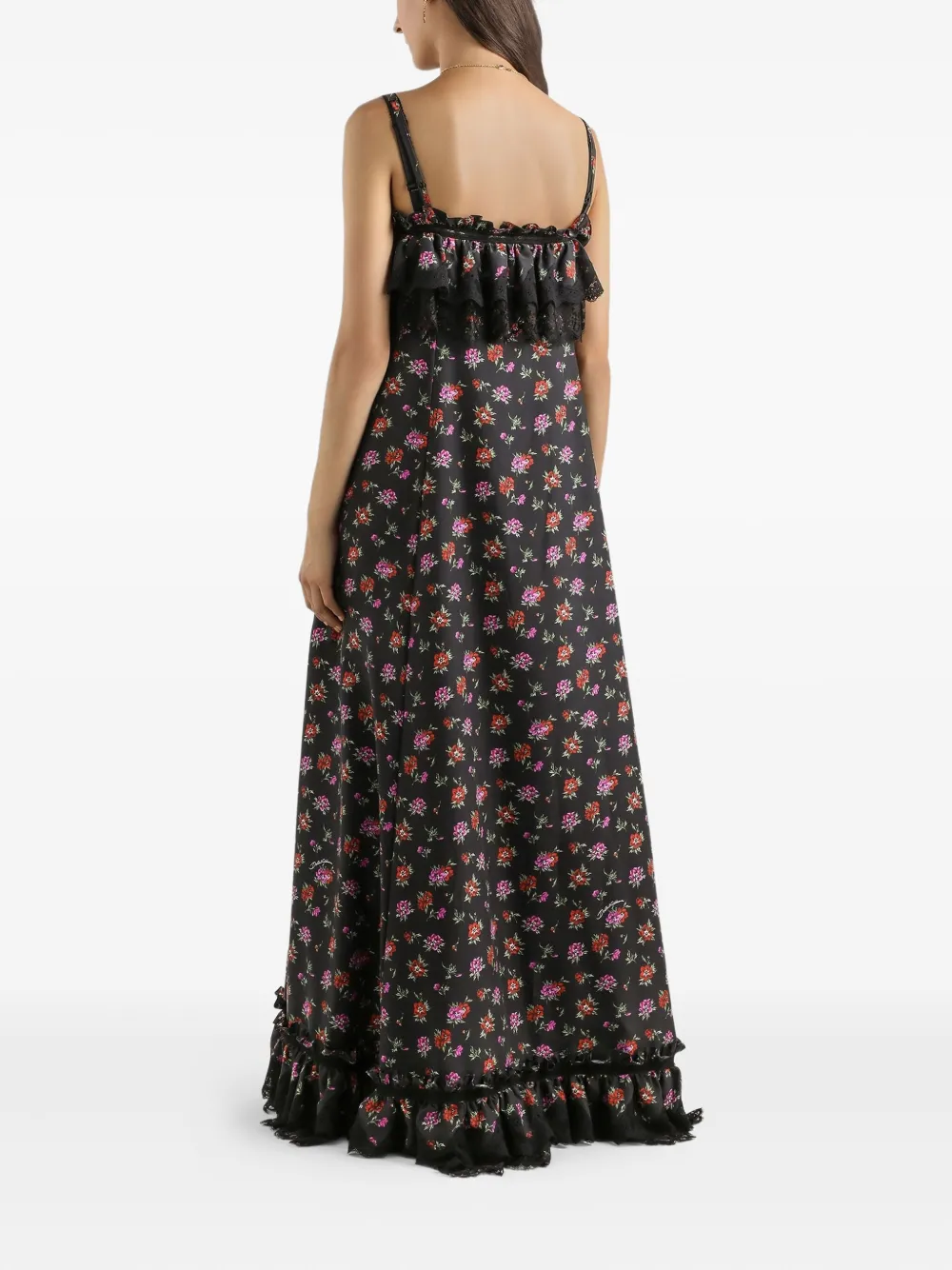 Dolce & Gabbana Maxi-jurk met ruches en bloemenprint Zwart