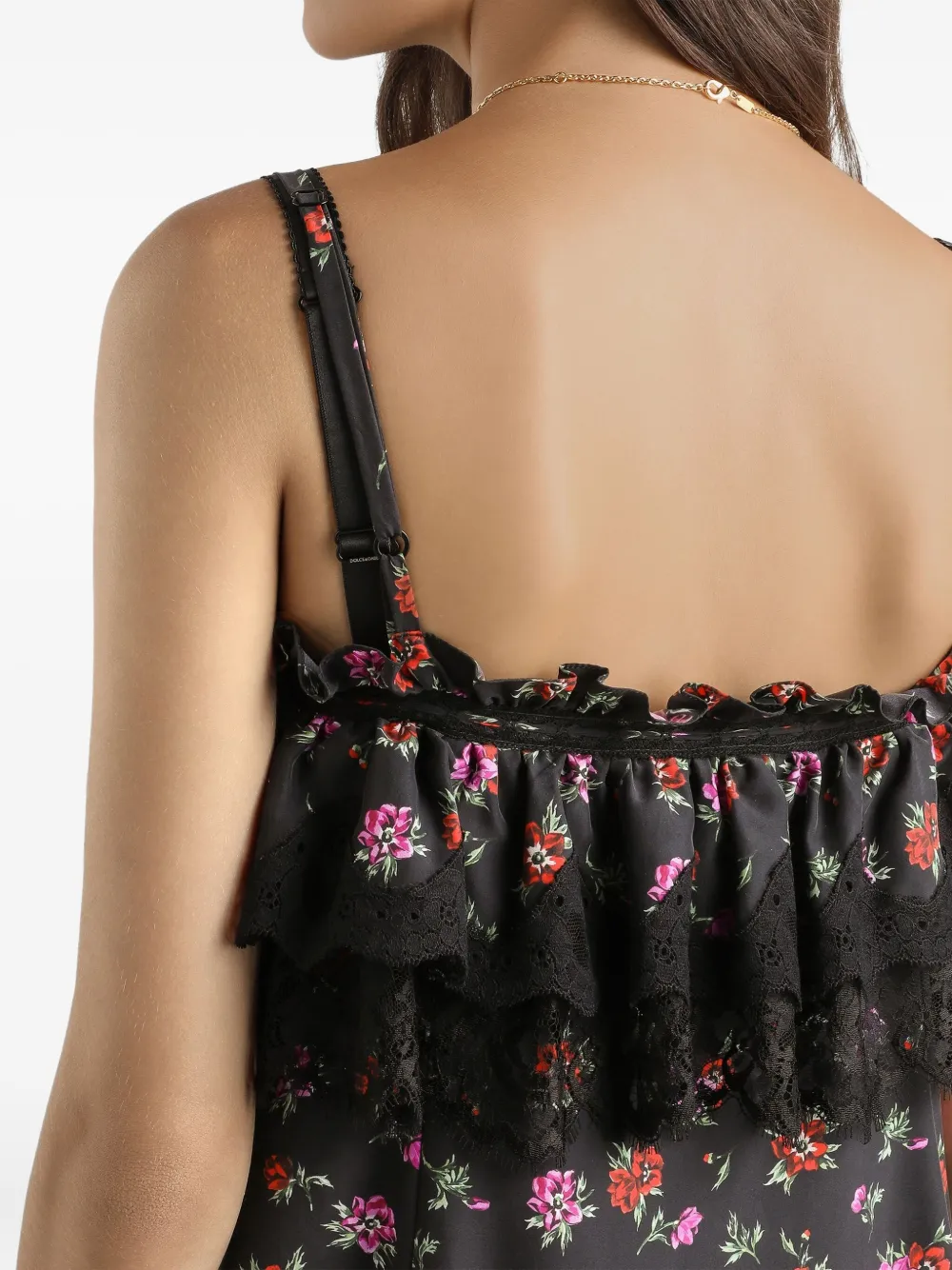 Dolce & Gabbana Maxi-jurk met ruches en bloemenprint Zwart