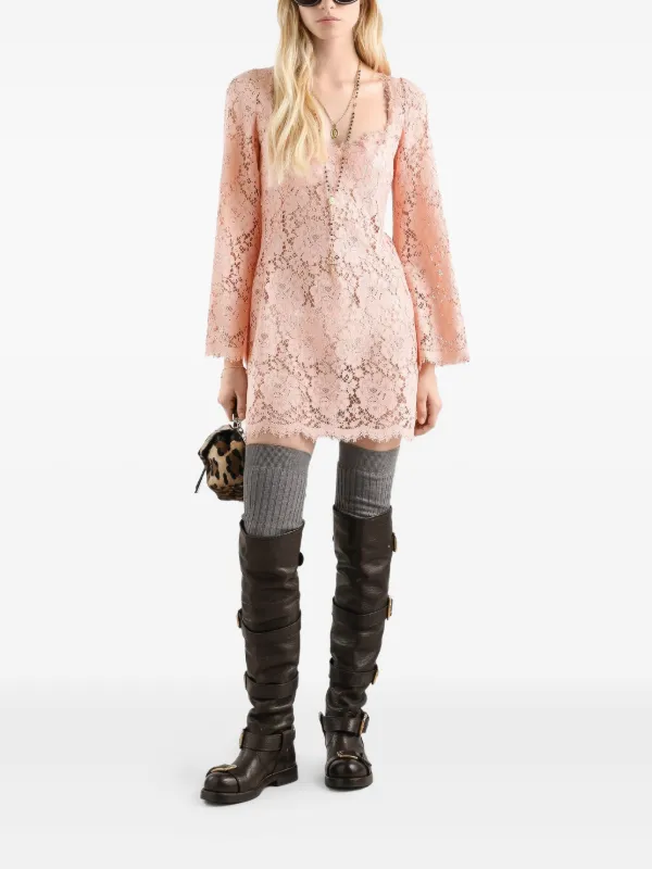 dolce gabbana pink lace dress Dolce & Gabbana Long Sleeve Pink Lace Dress 42