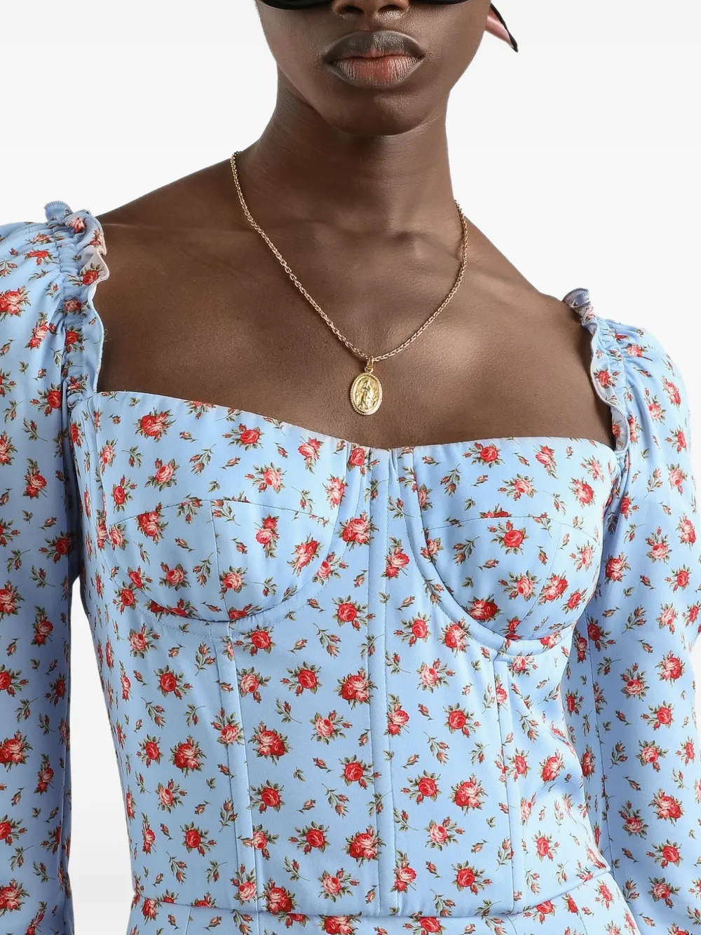 Dolce & Gabbana Jurk met bloemenprint en lange mouwen Blauw
