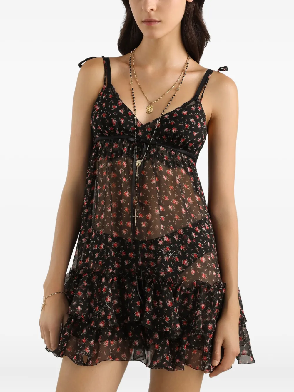 ruffled floral mini dress