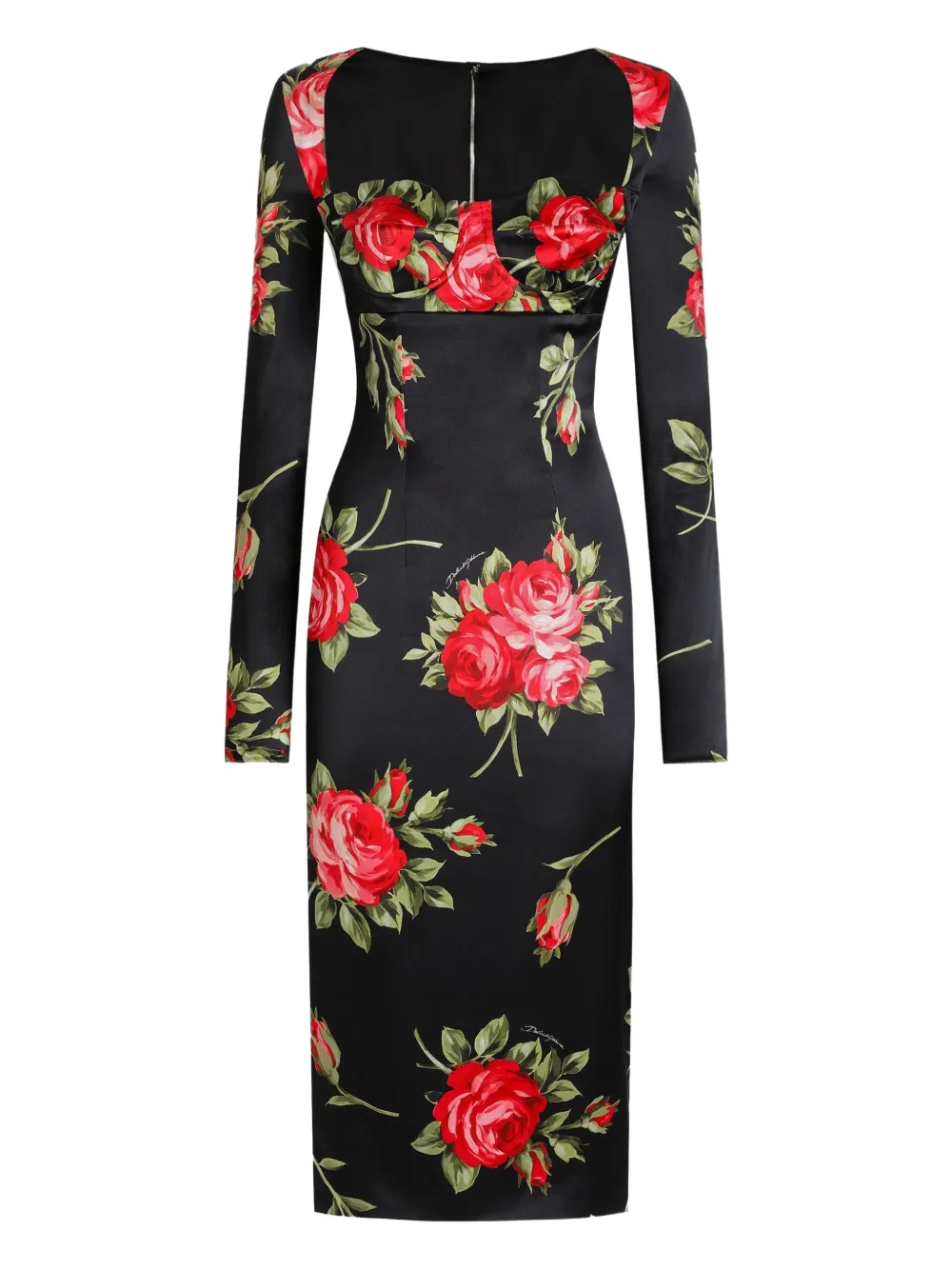 Dolce & Gabbana Midikleid mit Blumen-Print - Schwarz