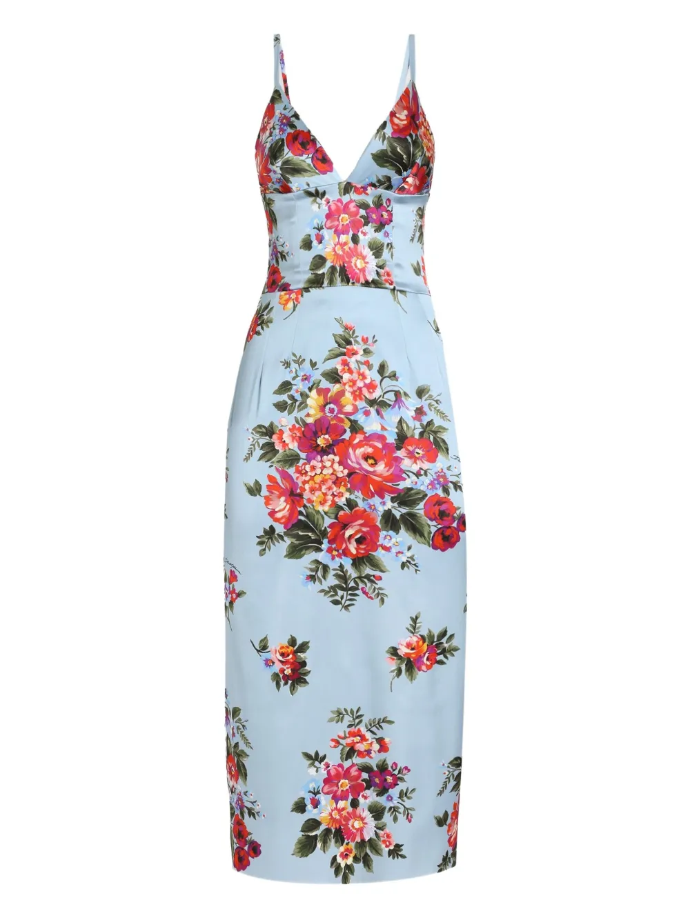 Dolce & Gabbana Abito midi a fiori con scollo a V - Blu