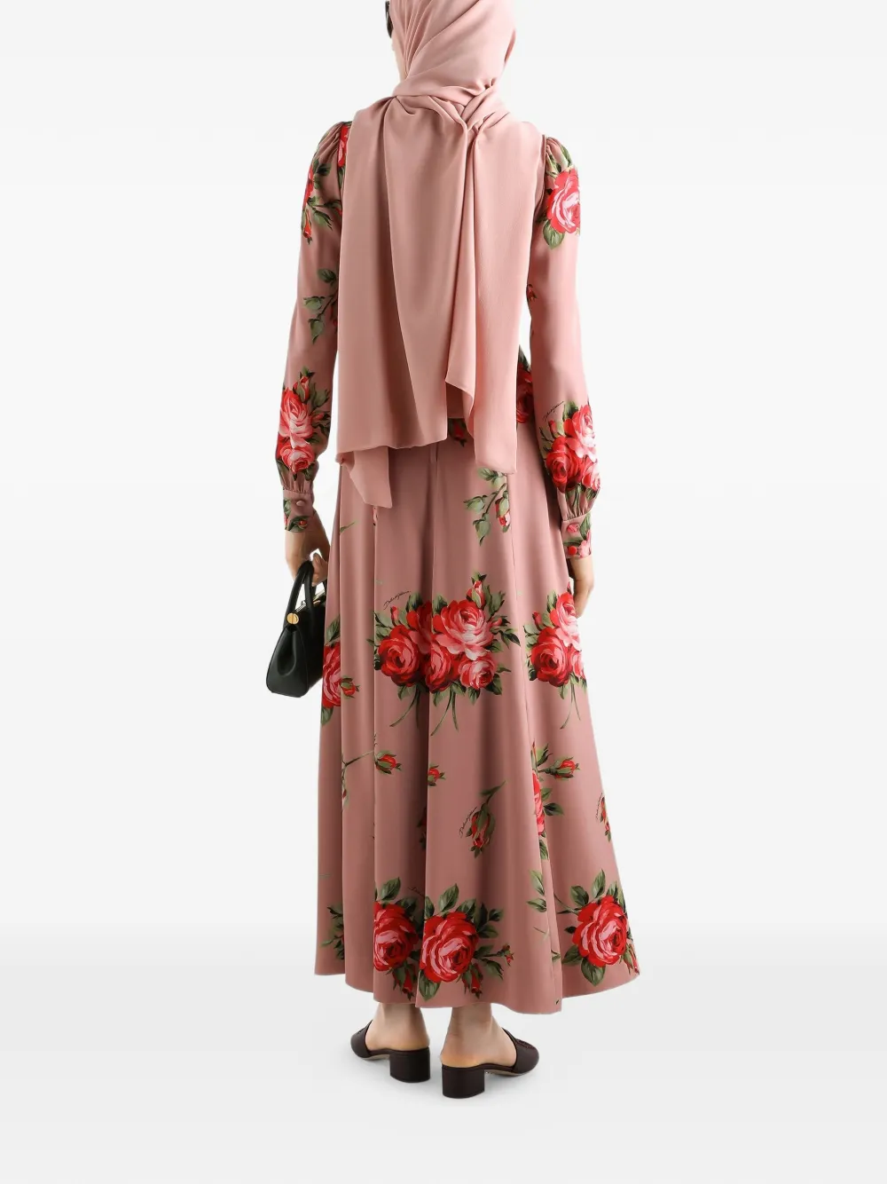 Dolce & Gabbana Midi-jurk met bloemenprint em lange mouwen Roze