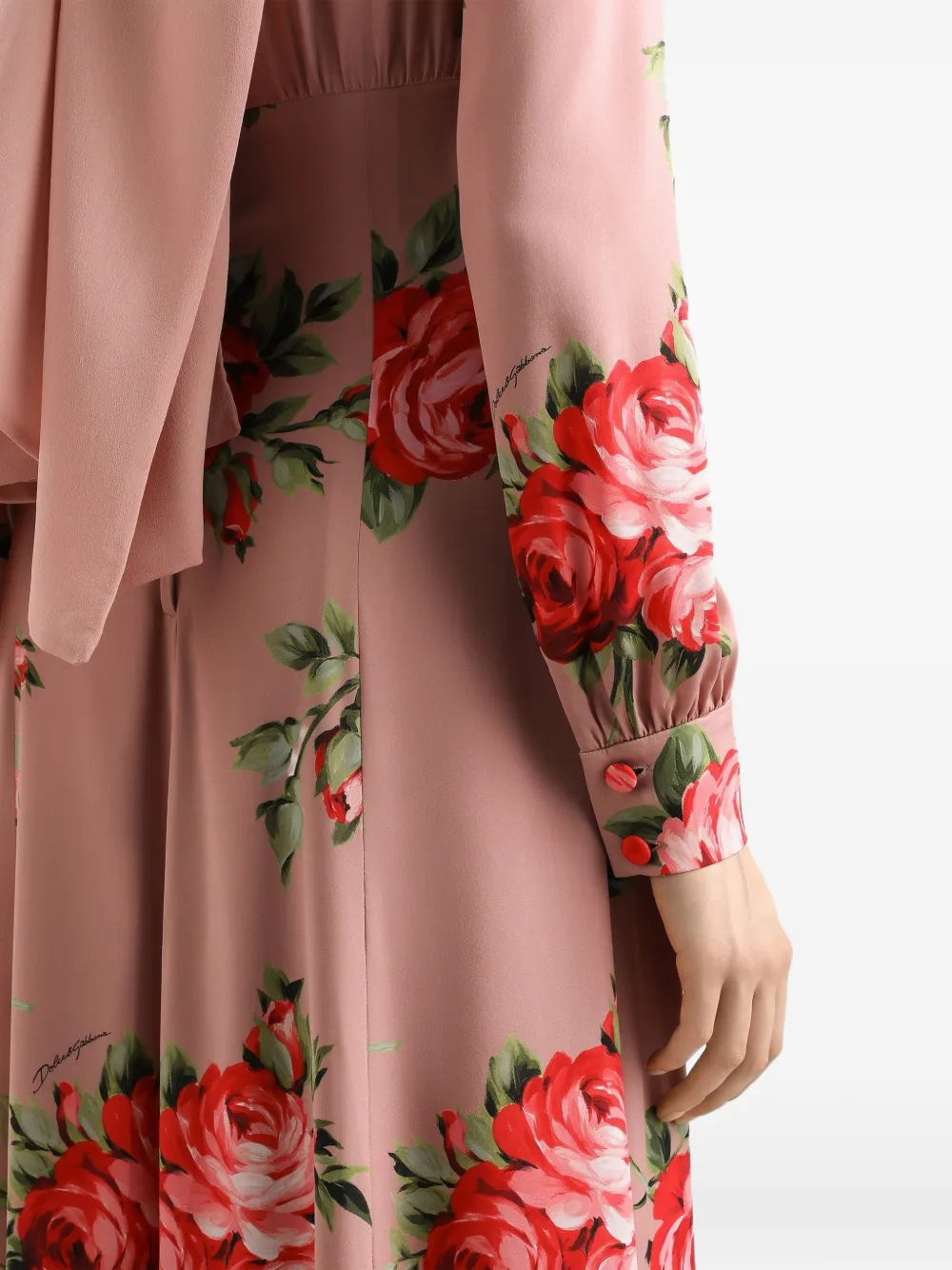Dolce & Gabbana Midi-jurk met bloemenprint em lange mouwen Roze