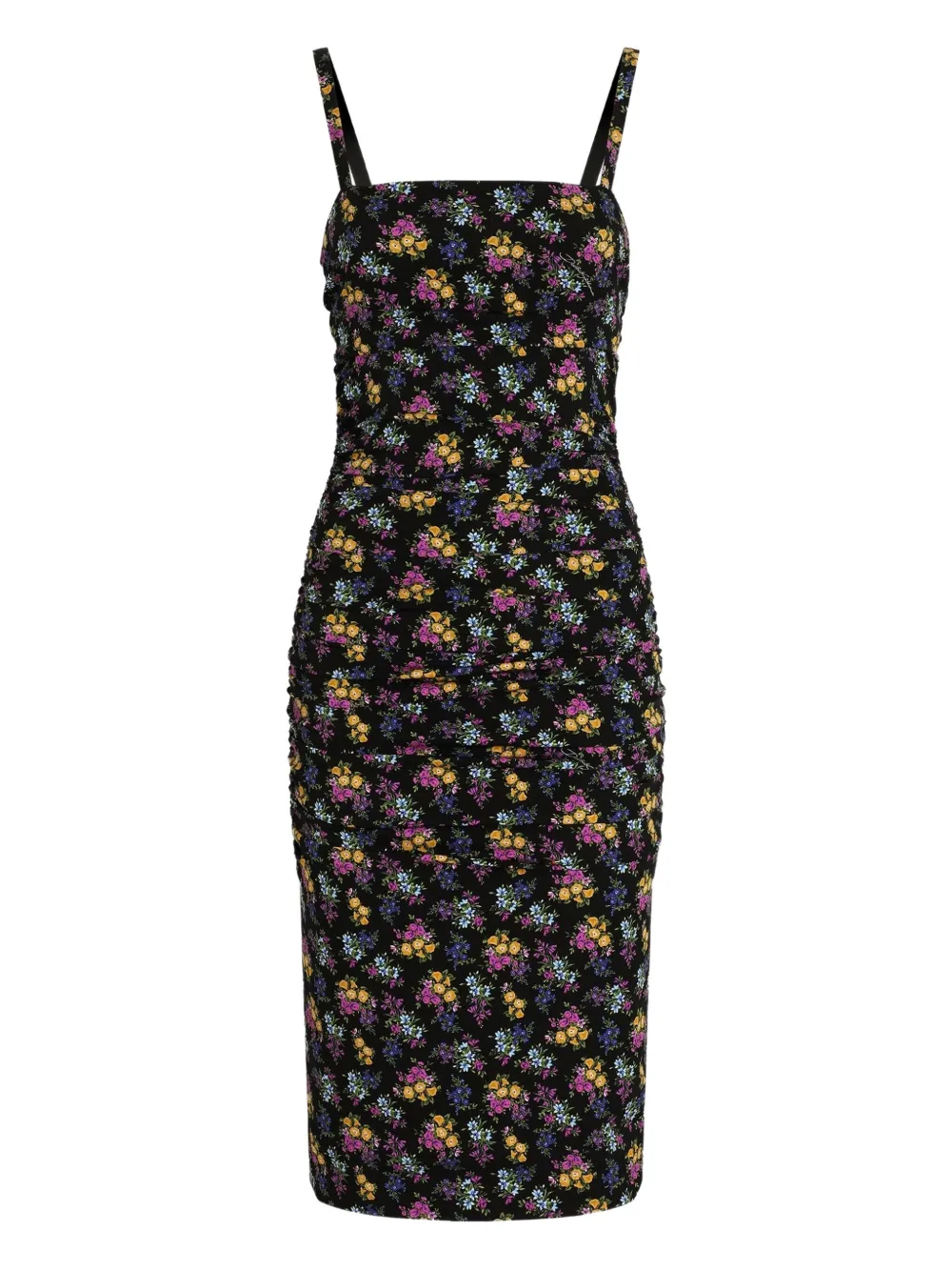 Dolce & Gabbana floral-pattern ruched midi dress - Nero