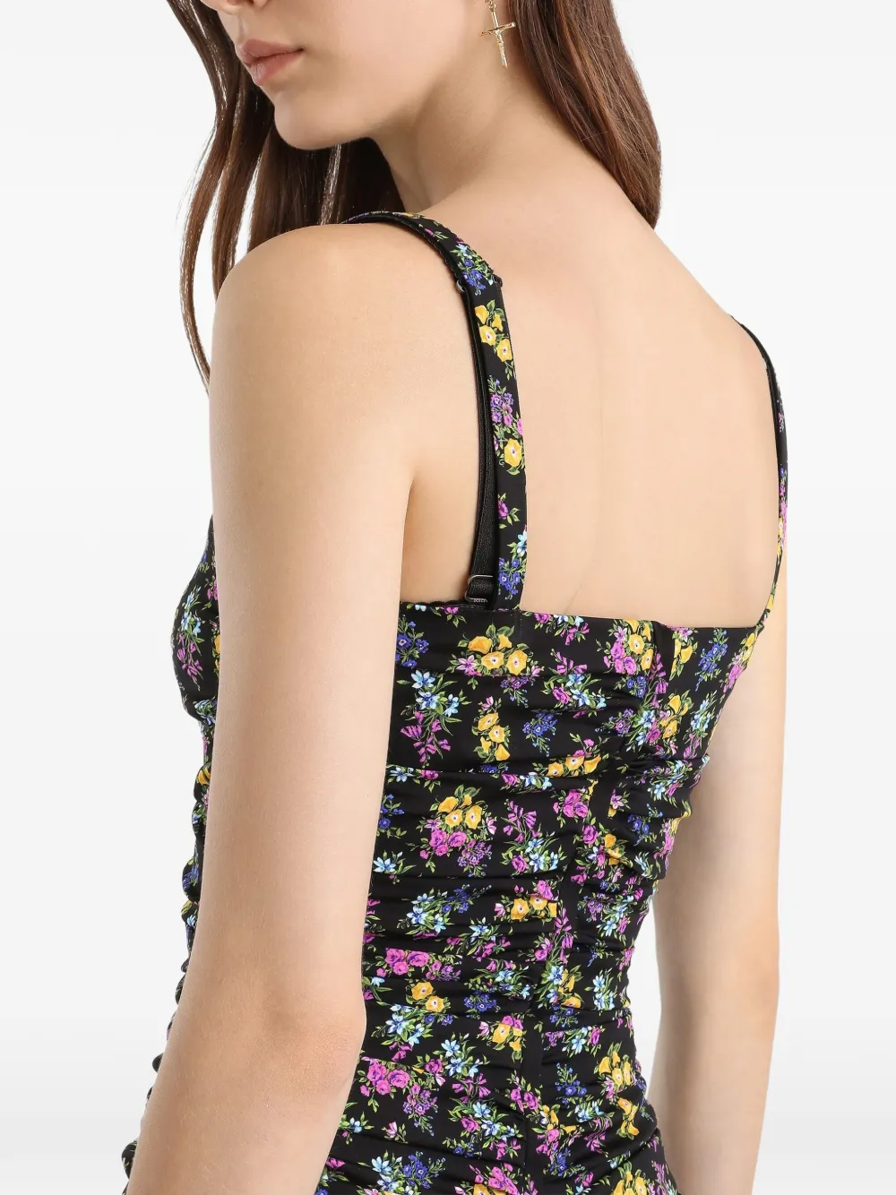 Dolce & Gabbana Midi-jurk met bloemenprint en ruches Zwart