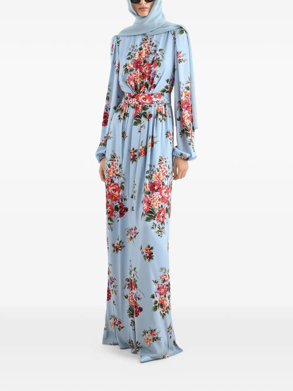 Dolce & Gabbana Maxi-jurk met bloemenprint en ceintuur Blauw