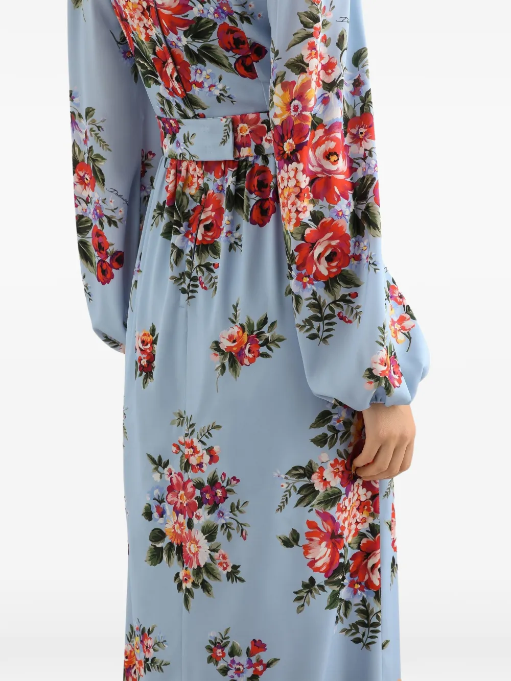 Dolce & Gabbana Maxi-jurk met bloemenprint en ceintuur Blauw