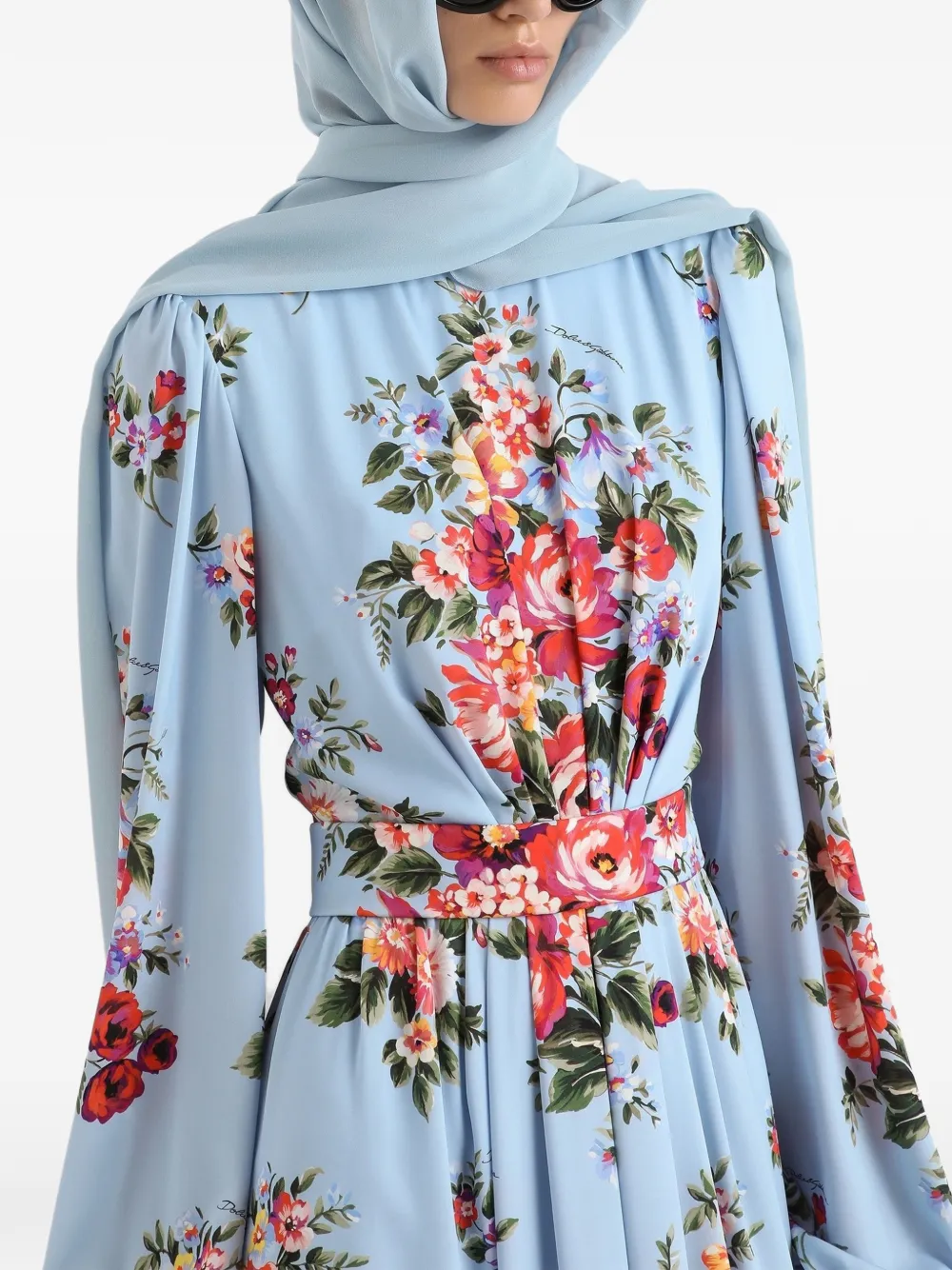 Dolce & Gabbana Maxi-jurk met bloemenprint en ceintuur Blauw