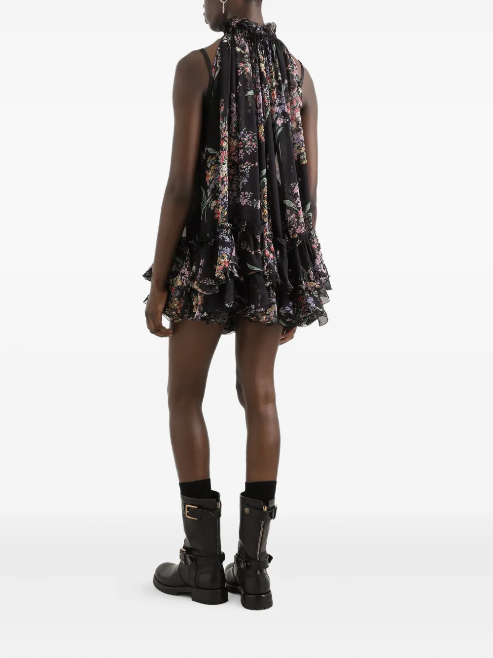 Dolce & Gabbana Mini-jurk met ruches en bloemenprint Zwart