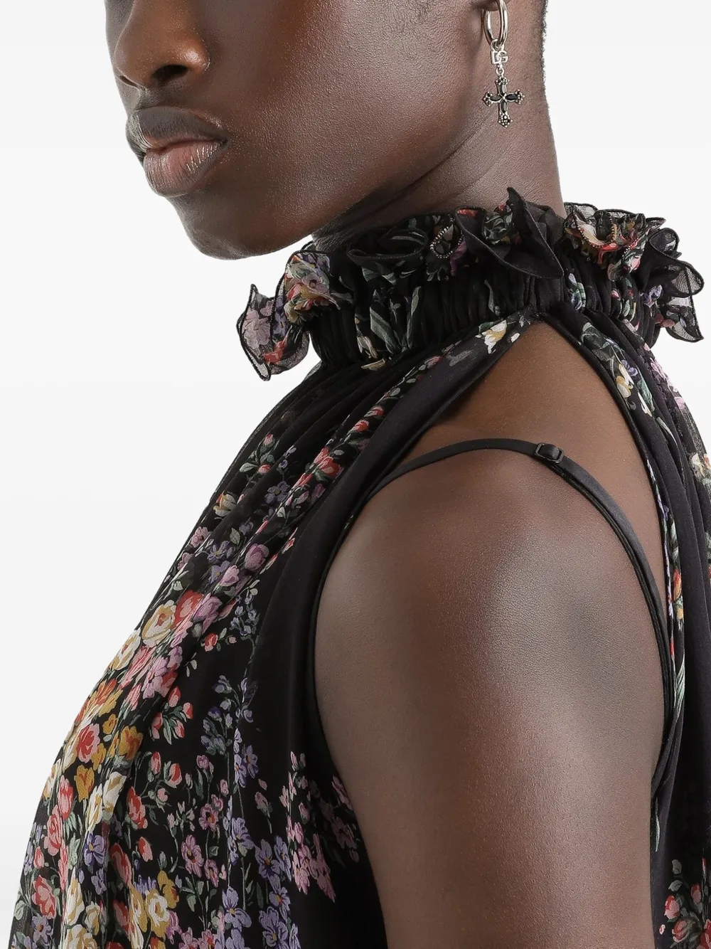 Dolce & Gabbana Mini-jurk met ruches en bloemenprint Zwart